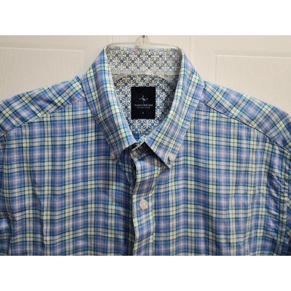 TAILORBYRD Collection Short Sleeve Blue Green Plaid Button Down Shirt Size Large - Picture 2 of 10